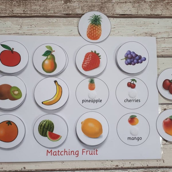 Fruit matching game, home schooling, educational learning resource, Montessori independent activity,  EYFS, healthy eating game for children