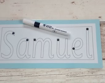 Learn to write name card, personalised name card, handwriting, writing practice, home schooling, name recognition, EYFS, SEN, early learning