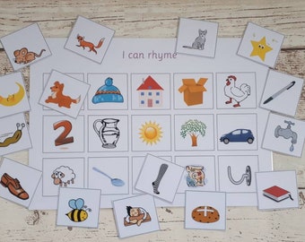 Rhyming game, match the pictures that rhyme, educational, phonics activity, match the rhyming words, early years, EYFS, home schooling