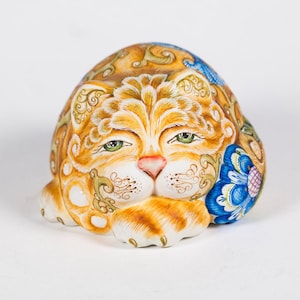 Yellow Cat Porcelain  Sculpture Unique Handmade Limited Collection