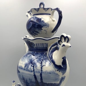 Unikat Porzellan Gzhel Samovar Handbemalt Limitierte Sammlung Exklusives Geschenk Sammlerstück Geschenk für Sie Familiengeschenk