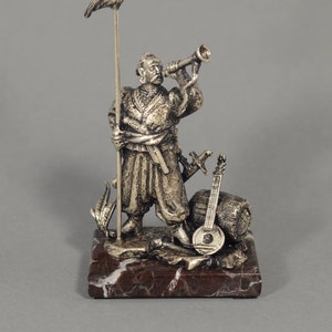 Silver Plated Metal sculpture  &quot;Cossack with horn&quot; Handmade in Ukraine