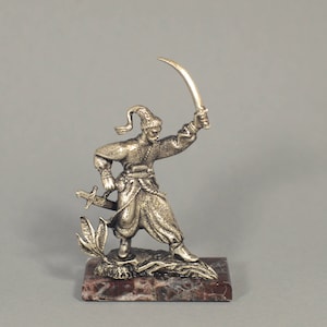 Kozak Silver Metal figurine  3.9&quot; Height Home Decor Handmade in Ukraine