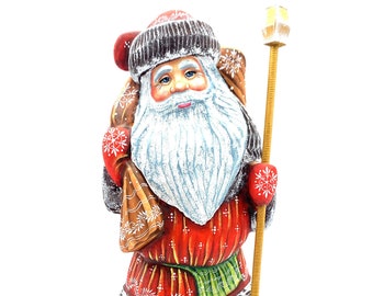 Wooden Carved Santa Claus #0055 11" Height Hand carved painted Christmas decoration Home decor Gift for her / Family present /Christmas gift