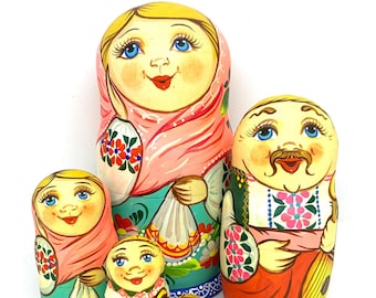 Nesting Ukrainian village family  doll 5  pieces 7 " (18 cm) height nesting doll hand painted beautiful christmas gift kid's room decor