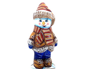 MADE IN UKRAINE  Wooden Carved Snowman Great Christmas Gift 6.6" Height #0023