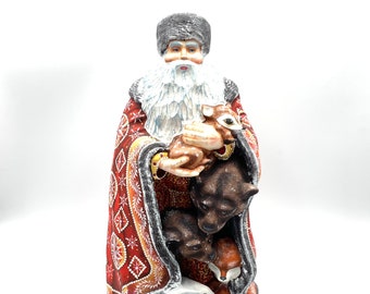 Wooden Carved Santa Claus #0060 14" Height Hand carved painted Christmas decoration /Home decor  / Family present /Christmas gift