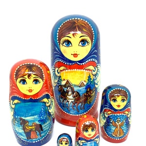MADE IN UKRAINE! 7&quot; Nesting Doll &quot;Winter  in village &quot; Handmade  Home Decor  Gift for her  Gift for family  Collectible Doll