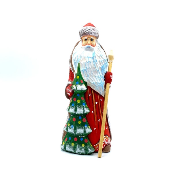 FABRIQUÉ EN UKRAINE ! Décoration de Noël du père Noël en bois sculpté de 20,6 cm (8,6 po.) de hauteur Décoration d'intérieur Cadeau pour elle Cadeau de Noël #0034