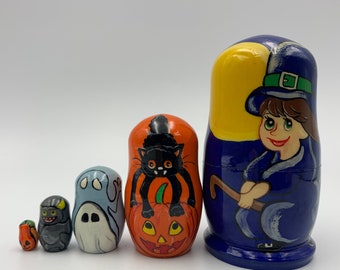 4.7&quot; Halloween  Nesting Doll  Hand Painted Doll 5pieces  Funny Gifts Kids Room Decor Kids Gift  Wood toys for Kids