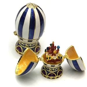 Ukrainian Faberge Style Blue Easter Egg 3.5&quot; (9  cm) Height , Crafted With Enamel & Swarovski Crystals, Easter Egg, Gift  Home Decoration
