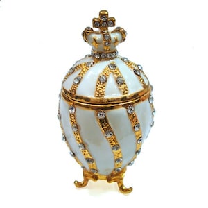 Ukrainian Faberge Style White Easter Egg 2.3&quot; (6 cm) Height , Crafted With Enamel & Swarovski Crystals, Easter Egg, Gift  Home Decoration