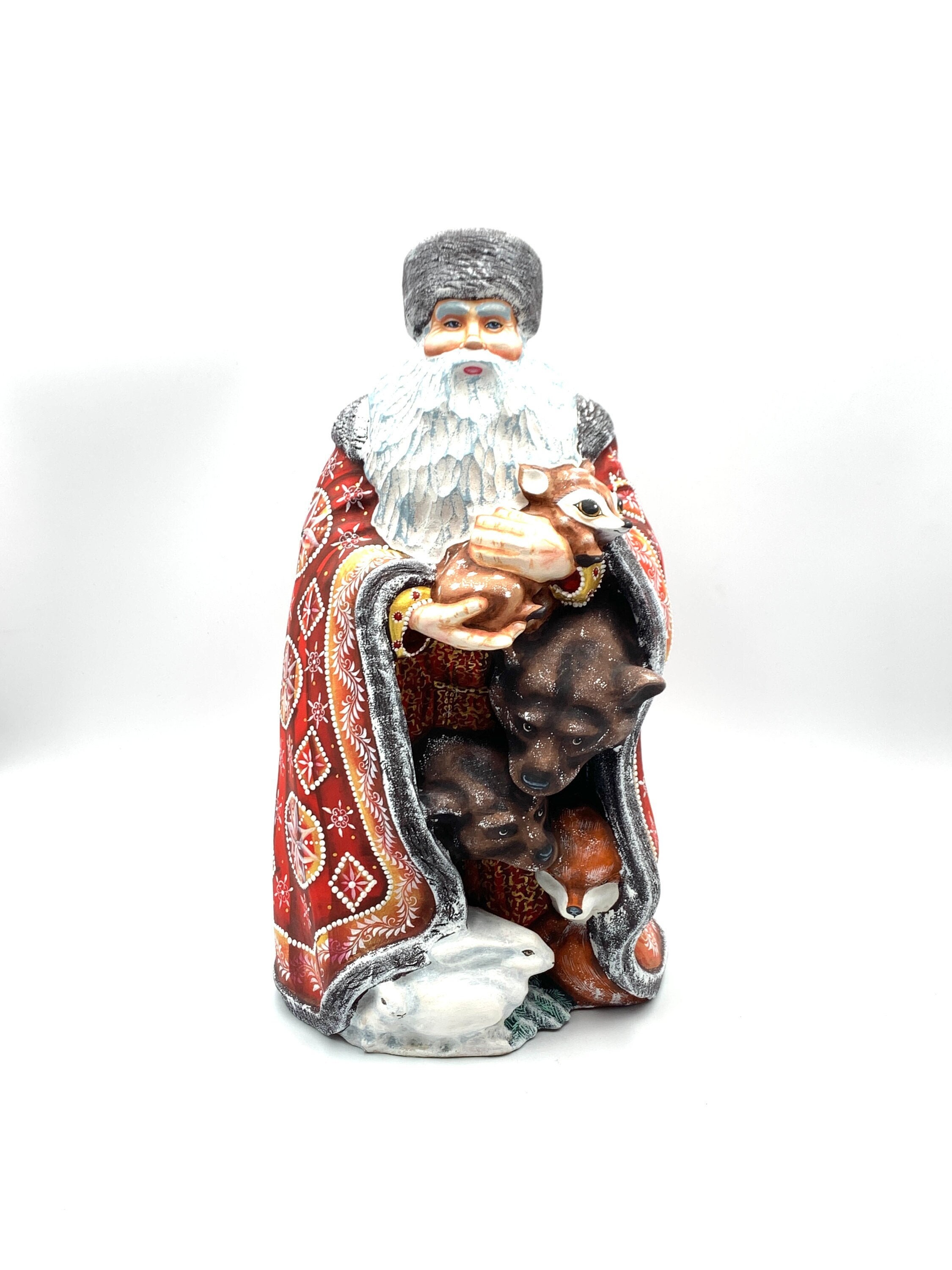 Wooden Carved Santa Claus #0060 14" Height Hand carved painted Christmas decoration /Home decor  / Family present /Christmas gift