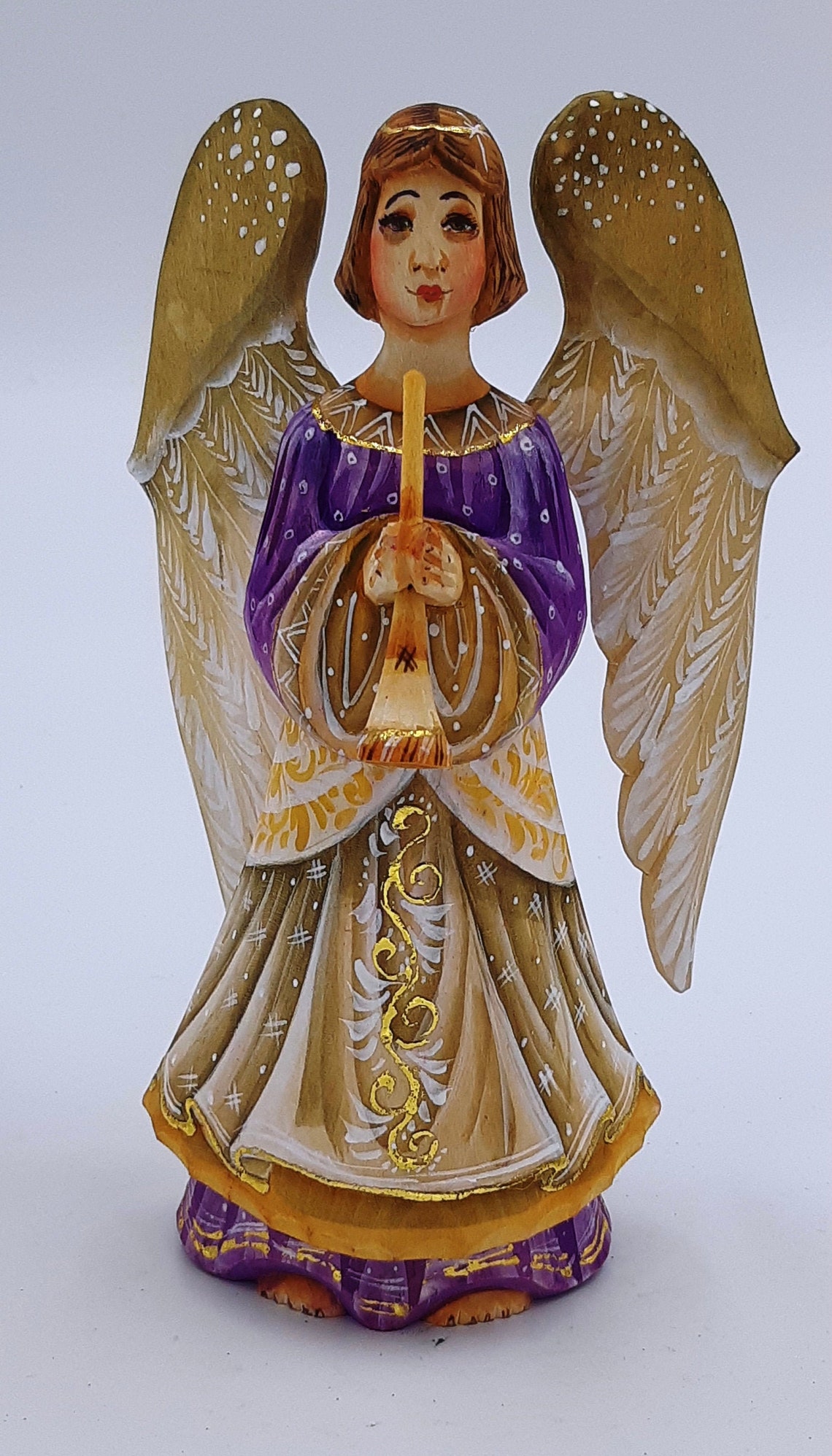 7 Wooden Angel figurine Hand painted carved Easter Etsy