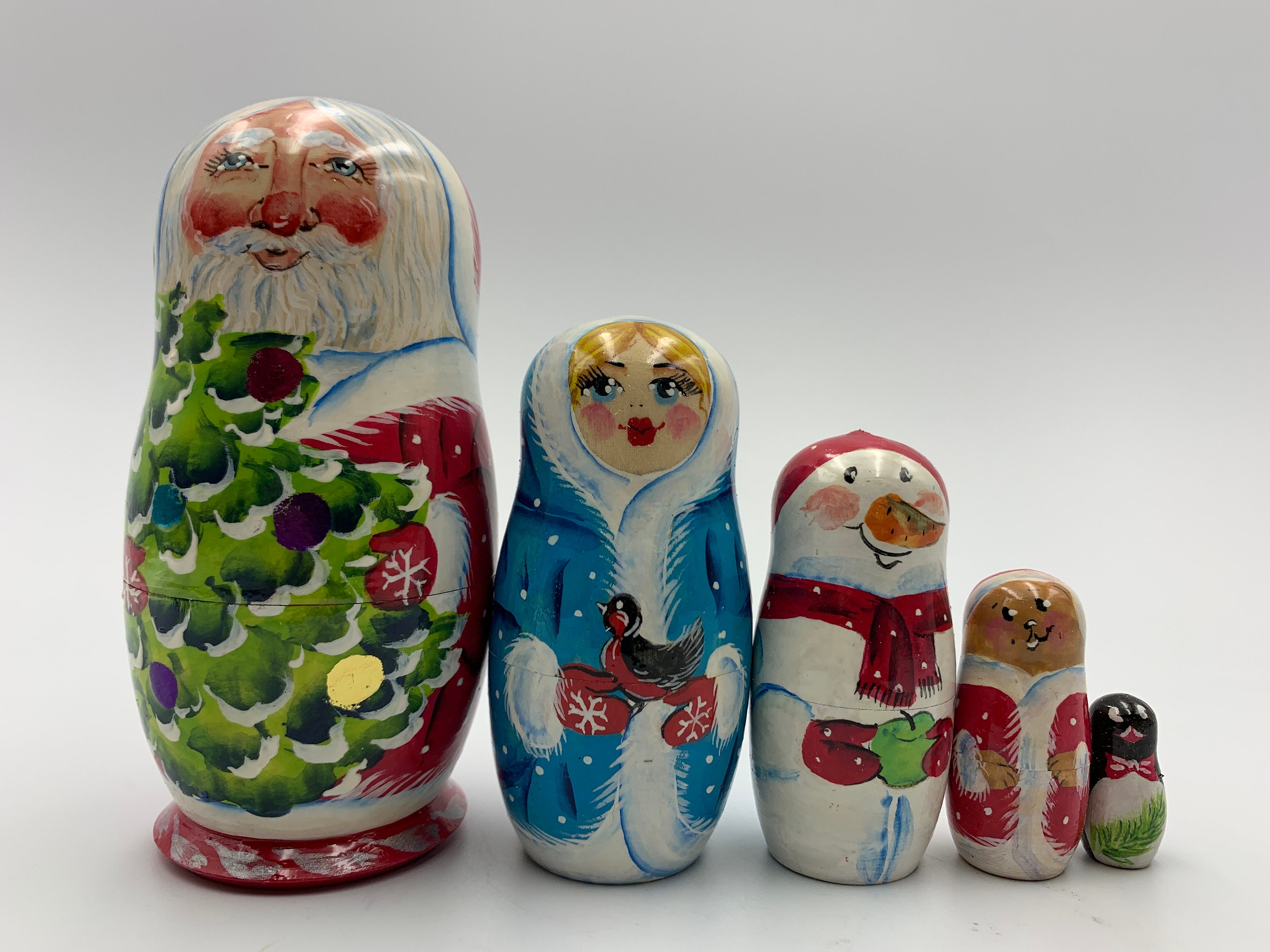 Santa Nesting Doll 5 5pcs Wooden Christmas Nesting doll Etsy