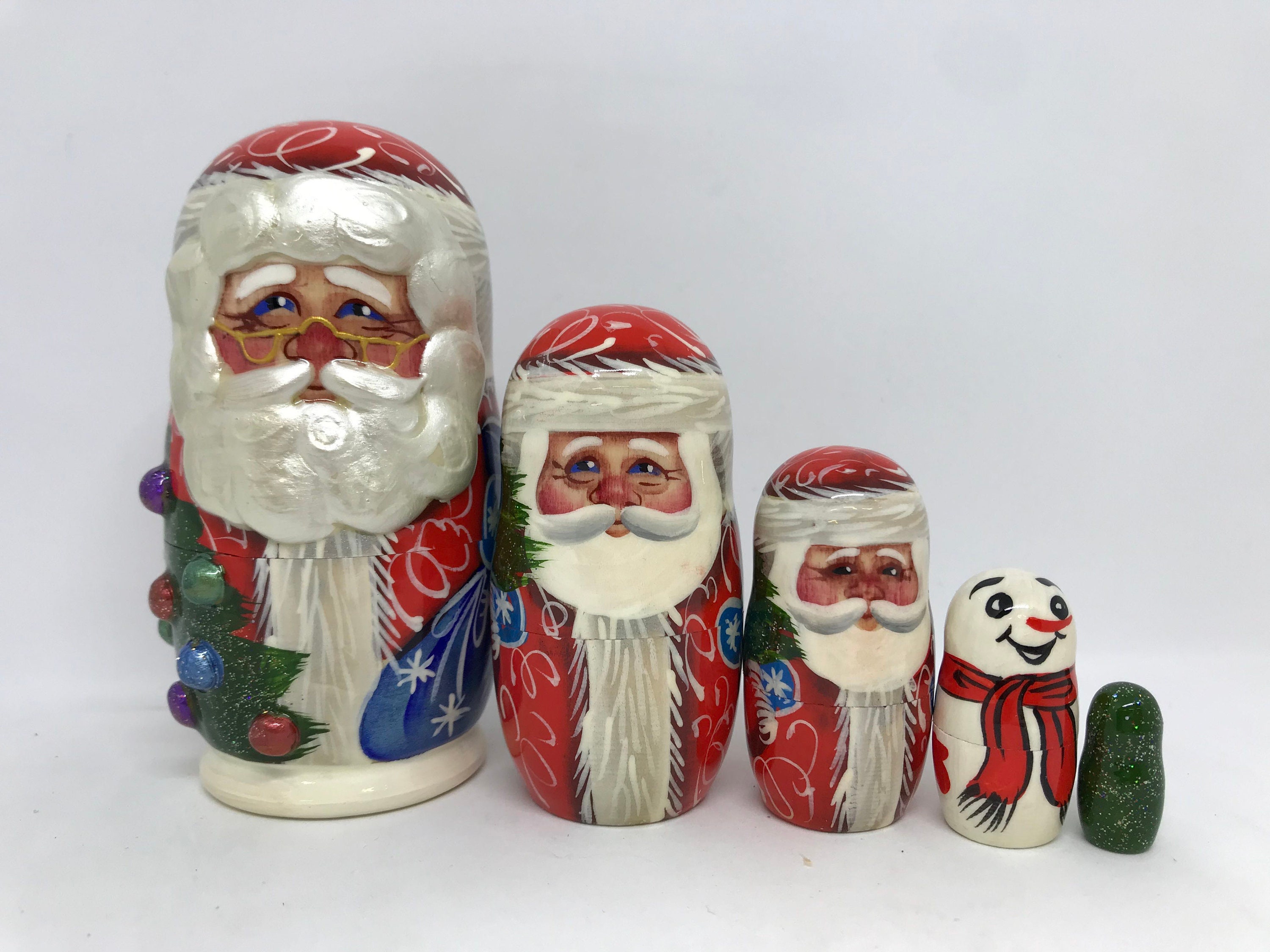 5pcs Christmas Nesting Doll 3.9 Wooden Santa Claus Etsy