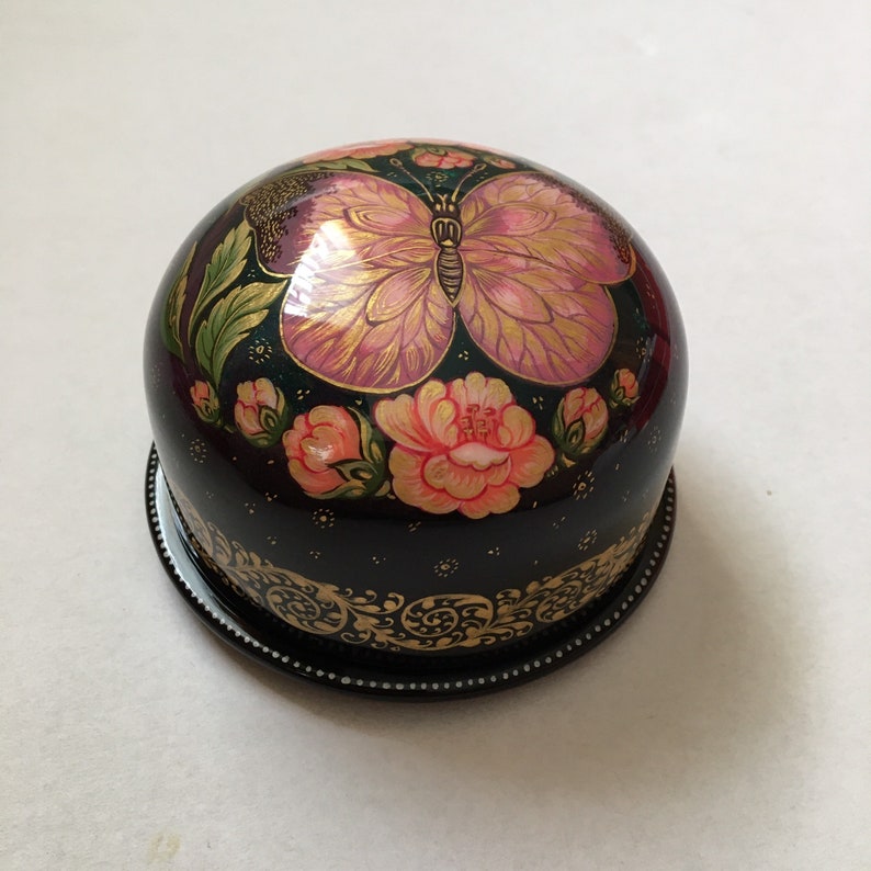 Collectible Piece Gift for Her Russian Kholuy Lacquer Box Flowers Of Sakura #072 Hand Painted Jewelry Box Mache Papier