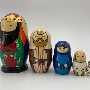 WYKONANE NA UKRAINIE! Matrioszka do szopki 4,7" 5 szt. Drewniana matrioszka do szopki, ręcznie robiona, prezent na Boże Narodzenie, ukraińska lalka, zestaw do szopki