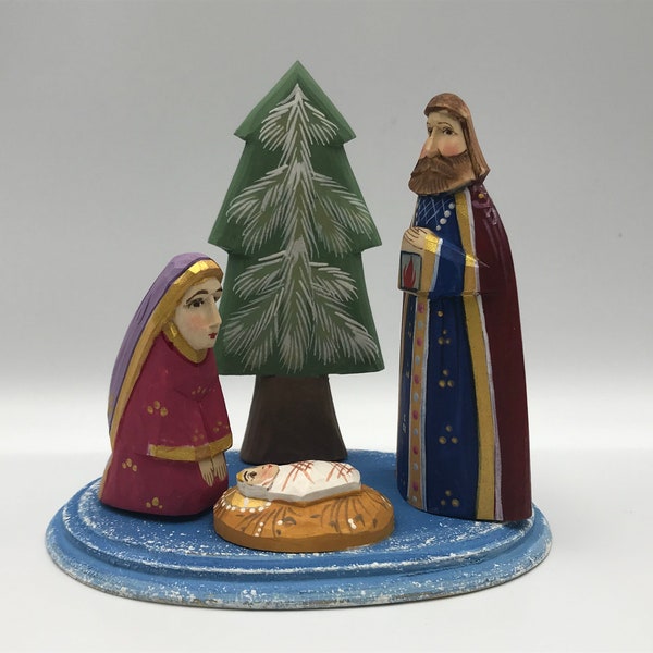 Wooden Nativity Set Scene Holy Family 4.3” Hand painted Christmas decoration Collectible Religious Gift