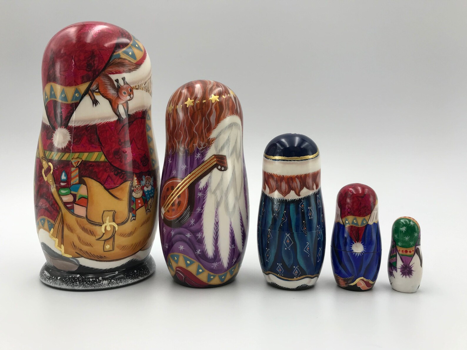 5pcs Christmas Nesting Doll 6.9 Wooden Santa Claus Etsy
