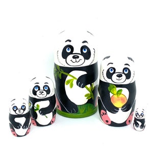 ¡Hecho en Ucrania! Muñeca matrioshka pintada a mano con forma de panda, 5 piezas, regalo divertido, decoración para habitación de niños, regalo para niños, juguetes de madera para niños