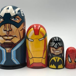 Made in Ukraine Cartoon  Nesting Doll, Comics Super Heroes Hand Painted Doll  Funny Gifts, Kids Room Decor, Kids Gift, Wood toys for Kids