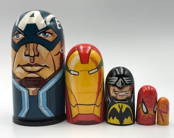 Made in Ukraine Cartoon  Nesting Doll, Comics Super Heroes Hand Painted Doll  Funny Gifts, Kids Room Decor, Kids Gift, Wood toys for Kids