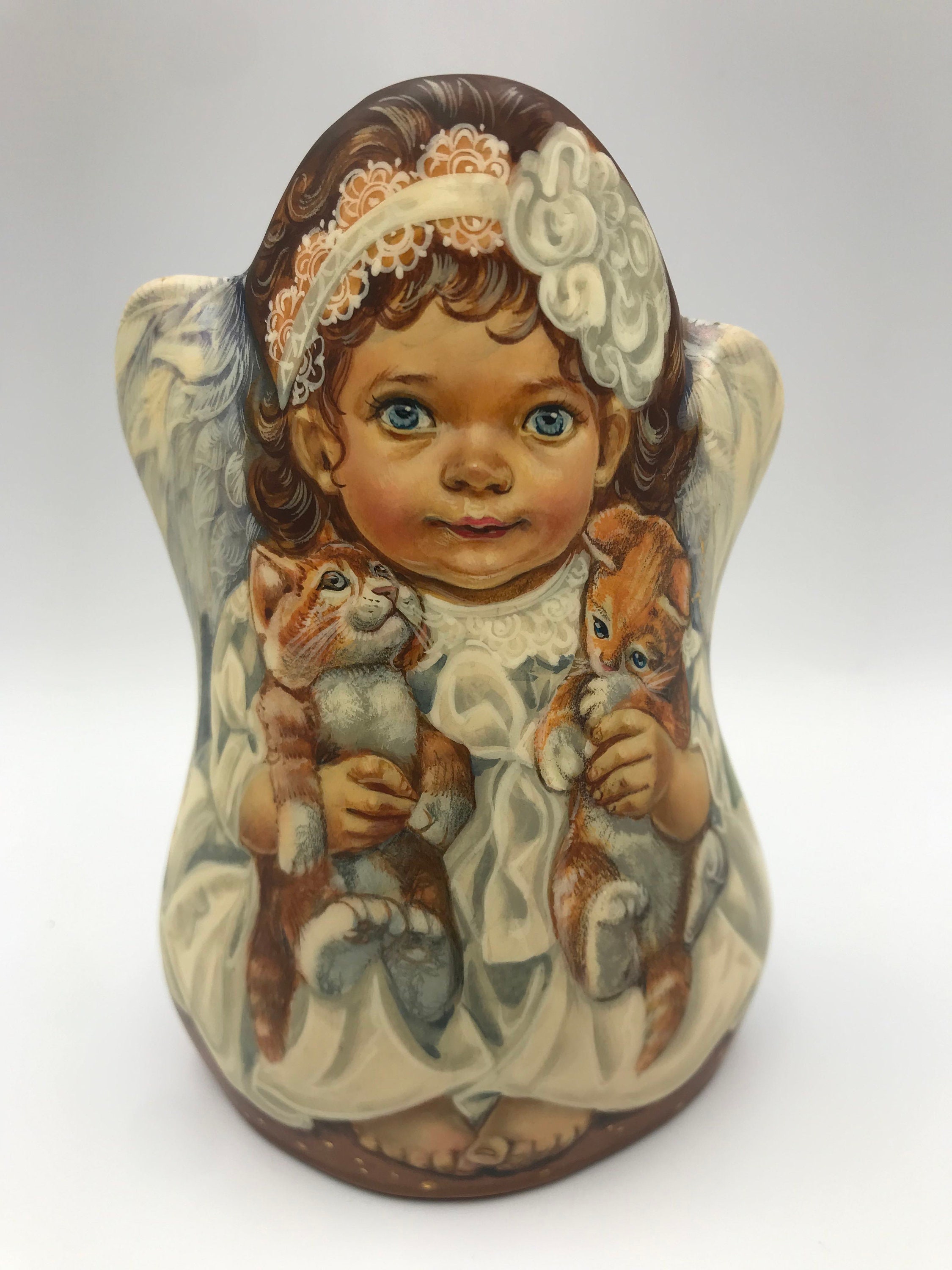 Wooden Angel Figurine 5.1 Hand painted carved Christmas Etsy