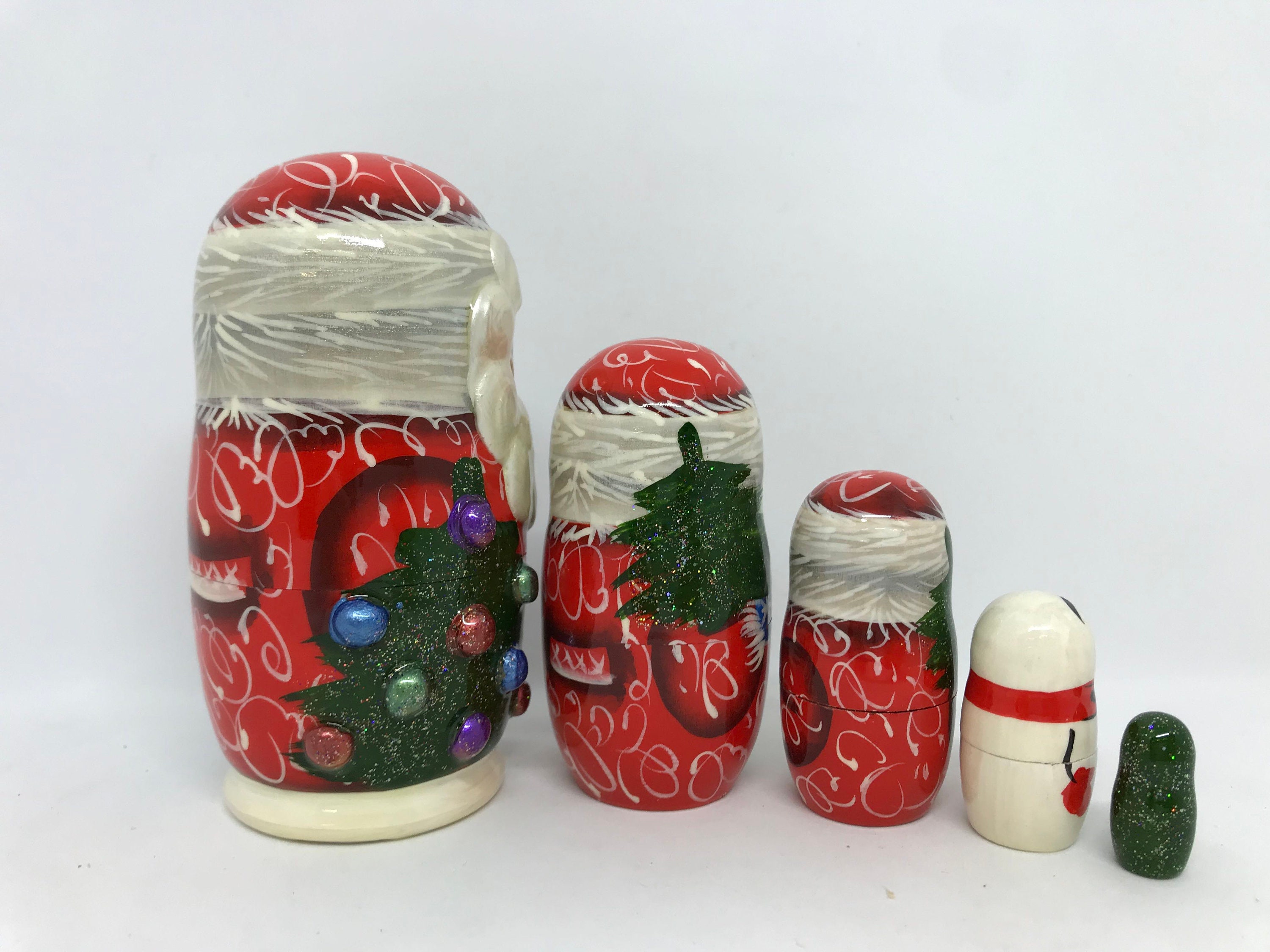 5pcs Christmas Nesting Doll 3.9 Wooden Santa Claus Etsy