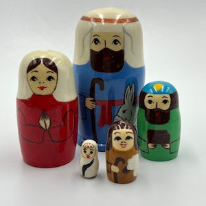 MADE IN UKRAINE !  Nativity Nesting Doll 4.7&quot; 5pcs Wooden Christmas Nesting doll Handmade , Christmas gift, Ukrainian  doll, Nativity set