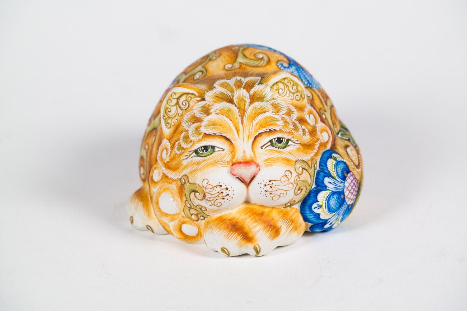 Yellow Cat Porcelain  Sculpture Unique Handmade Limited Collection