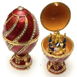 Ukrainian Faberge Style Red Easter Egg 4.7 12 cm Height , Crafted With Enamel & Swarovski Crystals, Easter Egg, Gift Home Decoration image 1