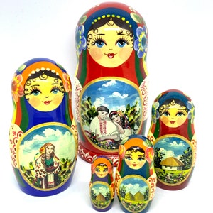 MADE IN UKRAINE! 7&quot; Nesting Doll &quot;Summer in village &quot; Handmade  Home Decor  Gift for her  Gift for family  Collectible Doll