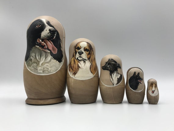 Russian Wooden Nesting Dolls Dogs Matryoshka Hand Painted Gift 5pcs Set