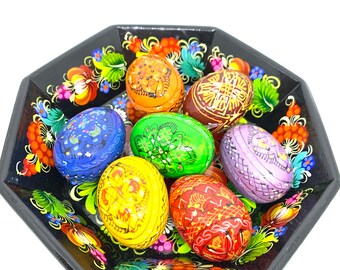Great Pisanka Wooden  Egg Set Easter Decor Hand Made Hand Painted Easter Egg Gift From Ukraine