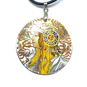 MADE IN UKRAINE !Mother of Pearl  Hand Painted Necklace Pendant Great Gift  One of a kind