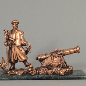 Cossack with Cannon Bronze Metal figurine 3.3&quot; Home Decor Handmade in Ukraine