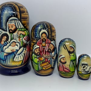 WYKONANE NA UKRAINIE! Matrioszka do szopki 5" 5 szt. Drewniana matrioszka do szopki, ręcznie robiona ukraińska matrioszka, prezent świąteczny, zestaw do szopki