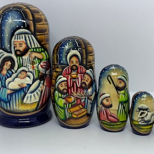 MADE IN UKRAINE ! Nativity Nesting Doll 5" 5pcs Wooden Christmas Nesting doll Handmade Ukrainian Matryoshka, Christmas gift, Nativity set