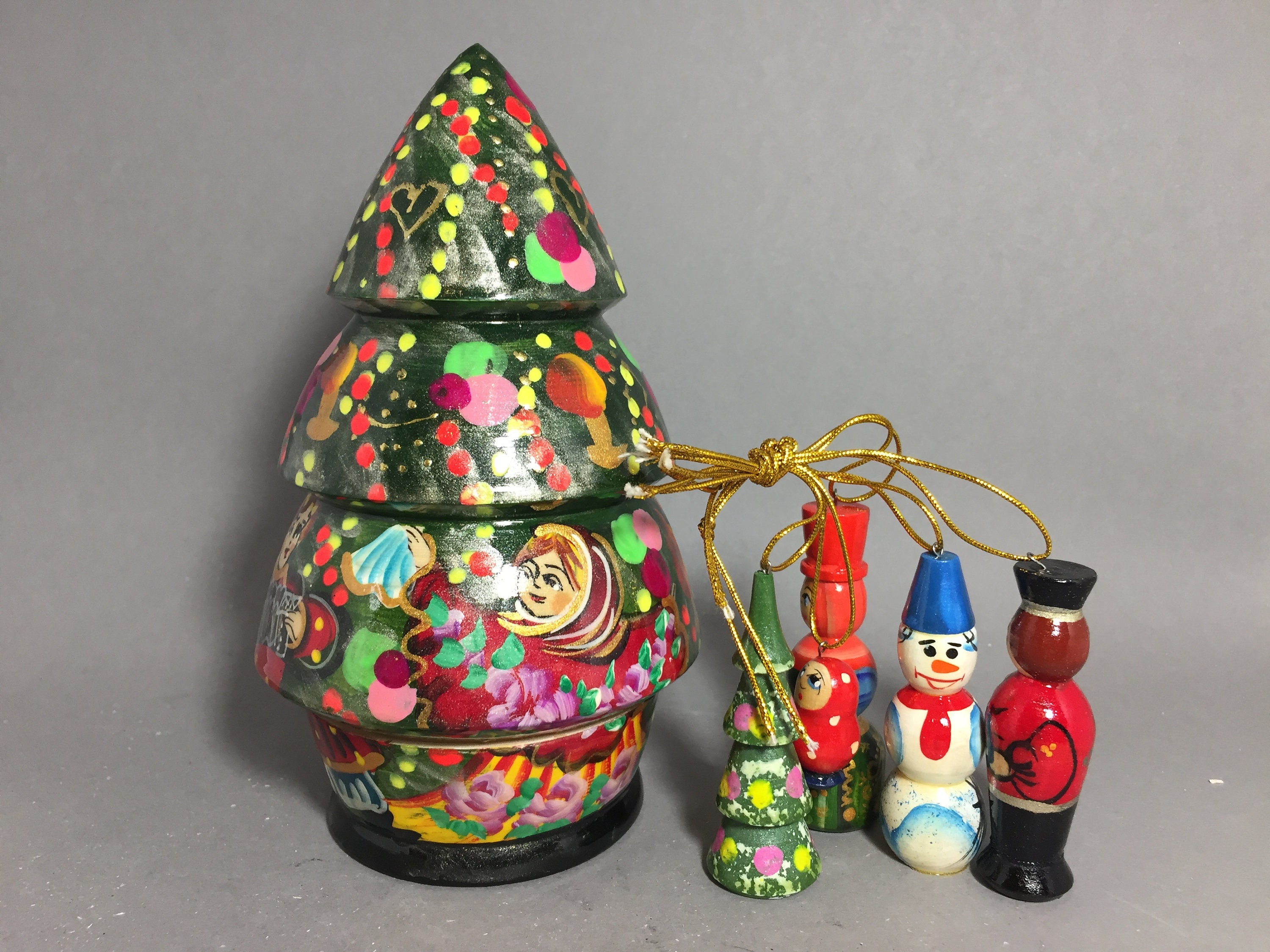 Russian Nesting doll with Christmas tree decorations 7 Wooden Etsy