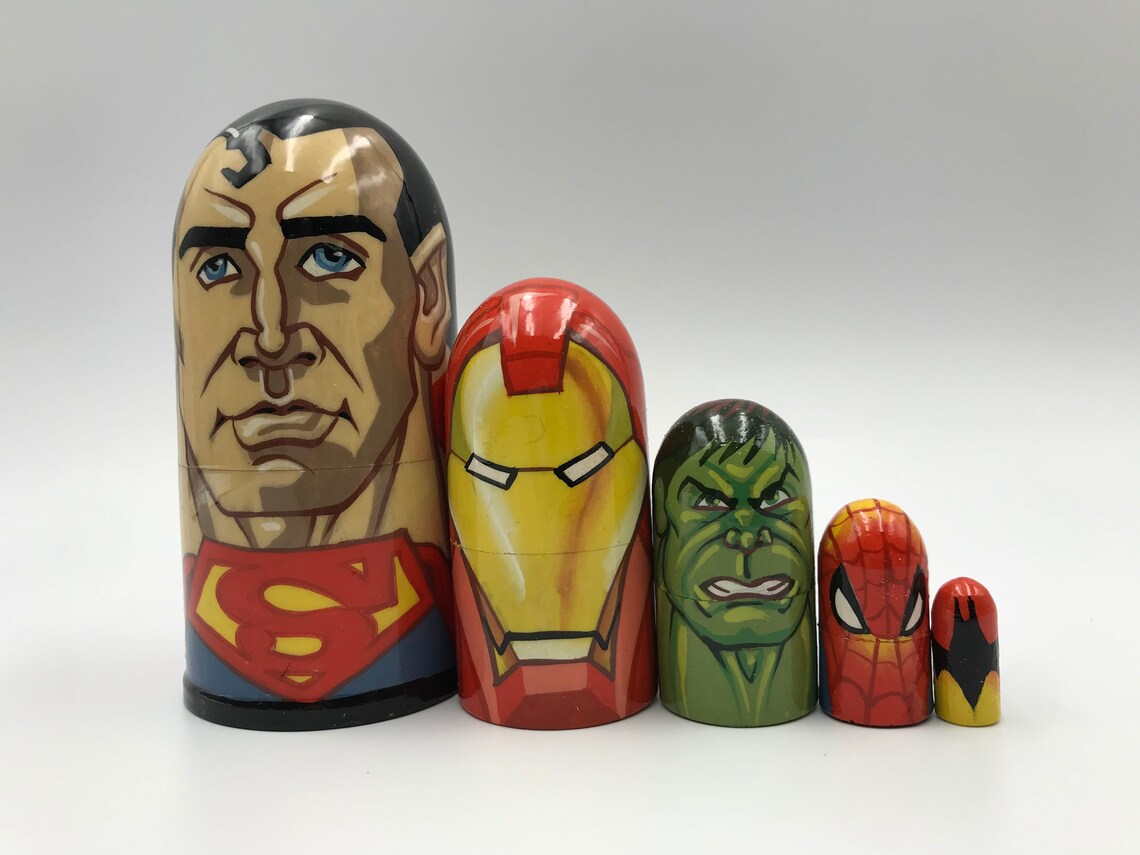 Cartoon Nesting Doll Marvel Heroes Hand Painted Matryoshka Etsy