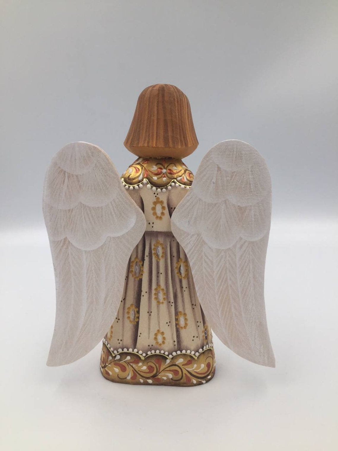 6 Wooden Angel figurine Hand painted carved Christmas Etsy