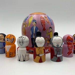 MADE IN UKRAINE! Kodomo no Hi  Nesting Doll 3.9&quot; 8 pcs Wooden  Nesting doll Handmade Russian Matryoshka, Christmas gift