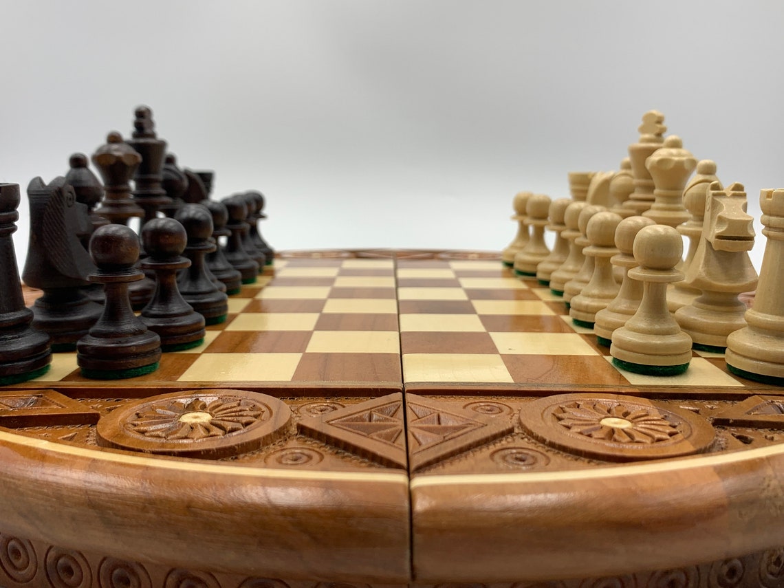 14 Wooden Carved Chess Set Handmade Souvenir Christmas Etsy