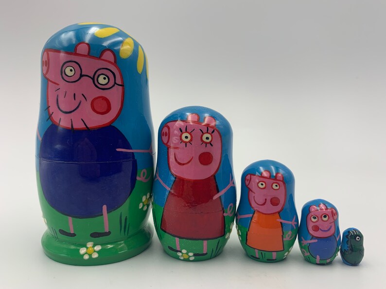 Peppa Pig Nesting Doll Hand Painted Matryoshka Doll 5pieces Etsy