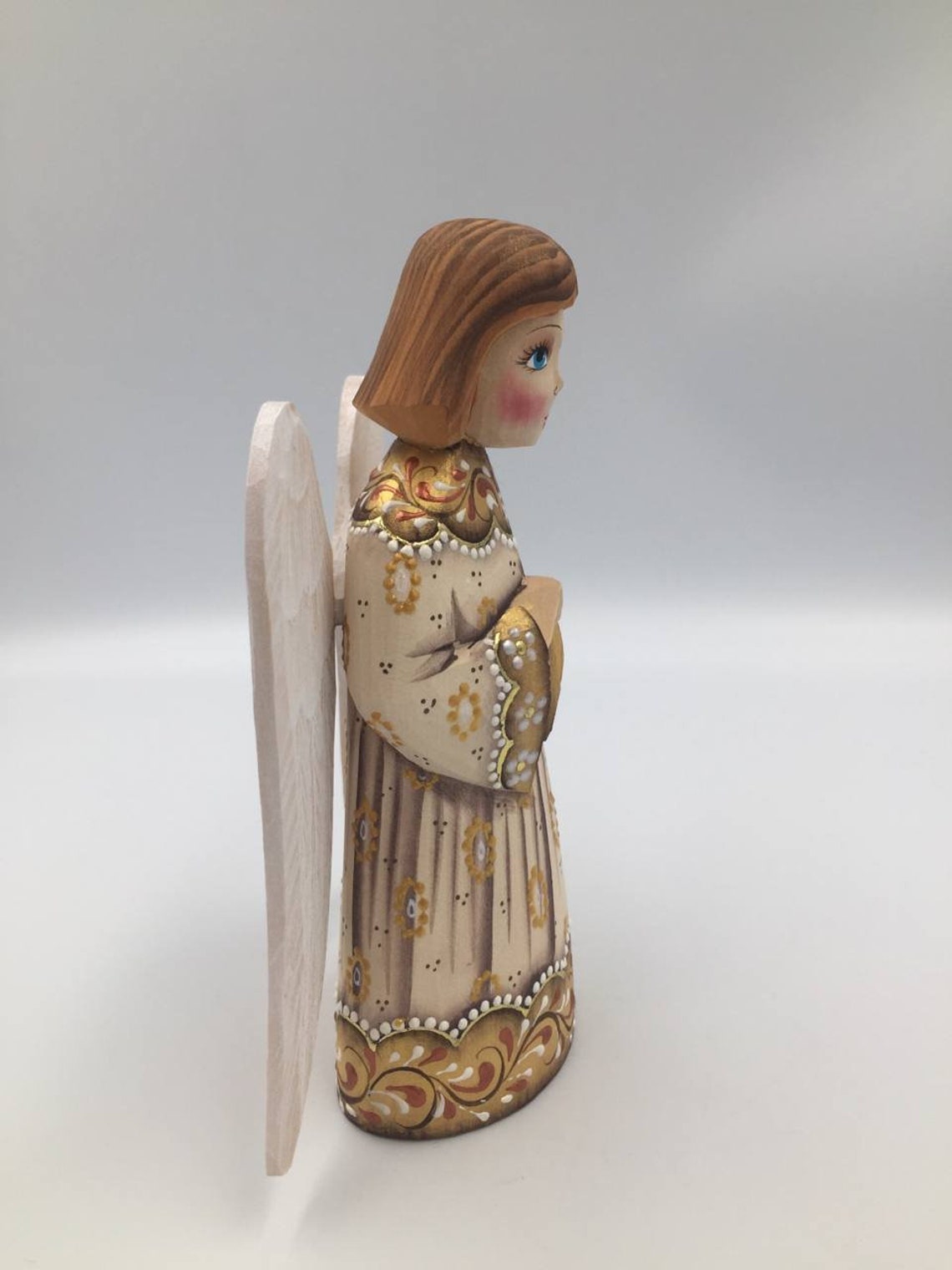 6 Wooden Angel figurine Hand painted carved Christmas Etsy