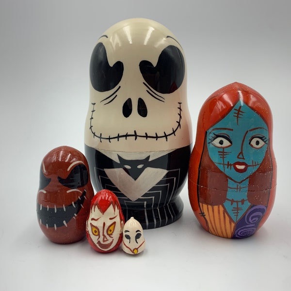 Made in Ukraine 4.7" Halloween  Nesting Doll  Hand Painted  Doll 5pieces  Funny Gifts Kids Room Decor Kids Gift  Wood toys for Kids