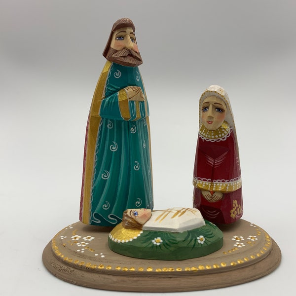 Wooden Nativity Set Scene Holy Family 4.3” Hand painted Christmas decoration Collectible Religious Gift