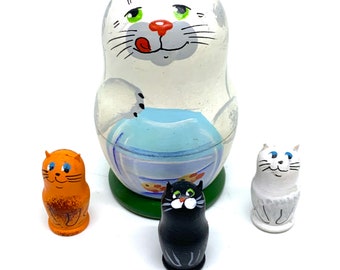 Cat / Cats 5 Dolls BNWT Hand Painted Russian Doll Set 