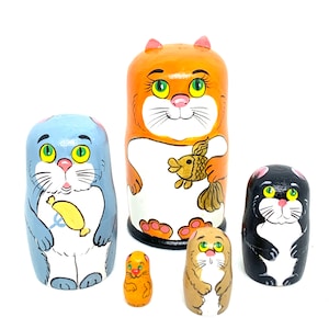 Made in Ukraine! Cat Nesting Doll  Hand Painted Matryoshka Doll 5pieces  Funny Gifts Kids Room Decor Kids Gift  Wood toys for Kids